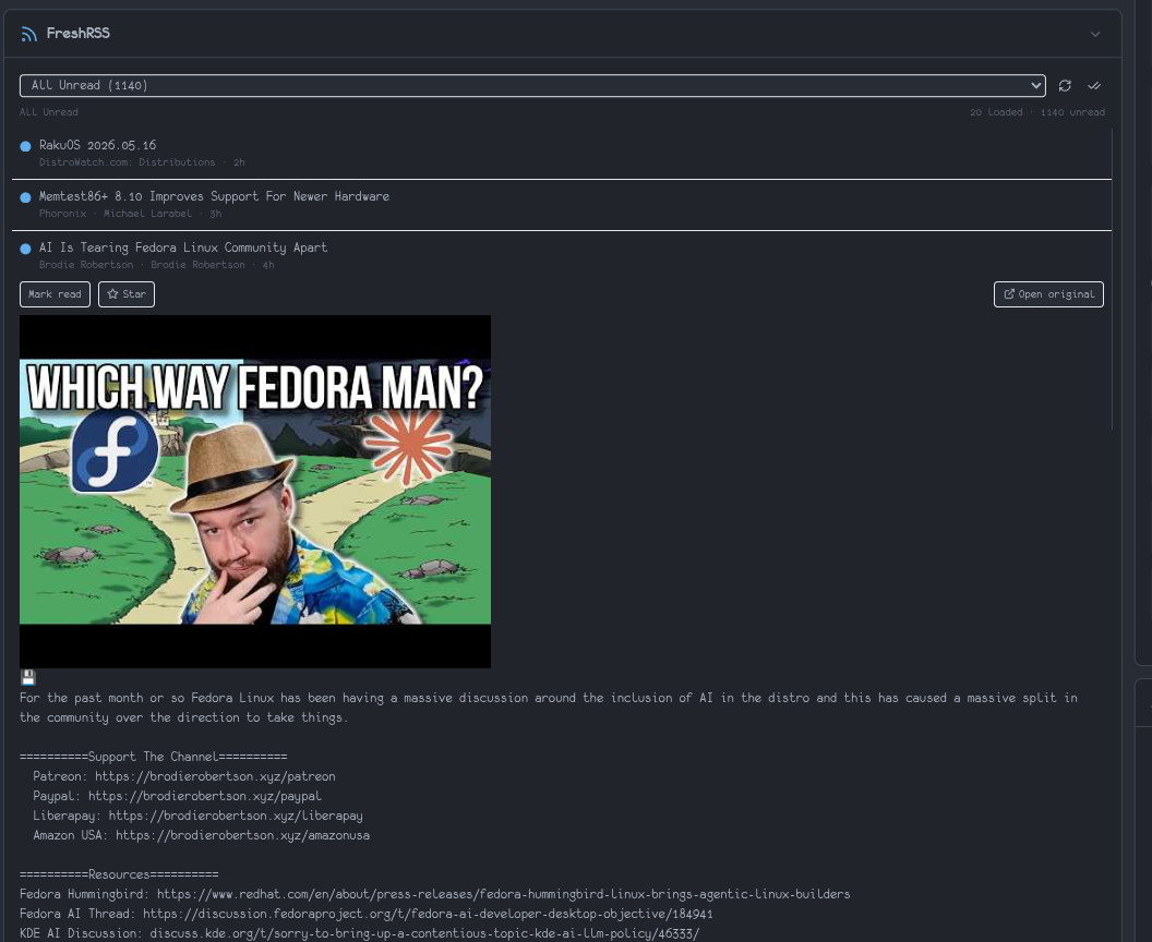 FreshRSS widget screenshot
